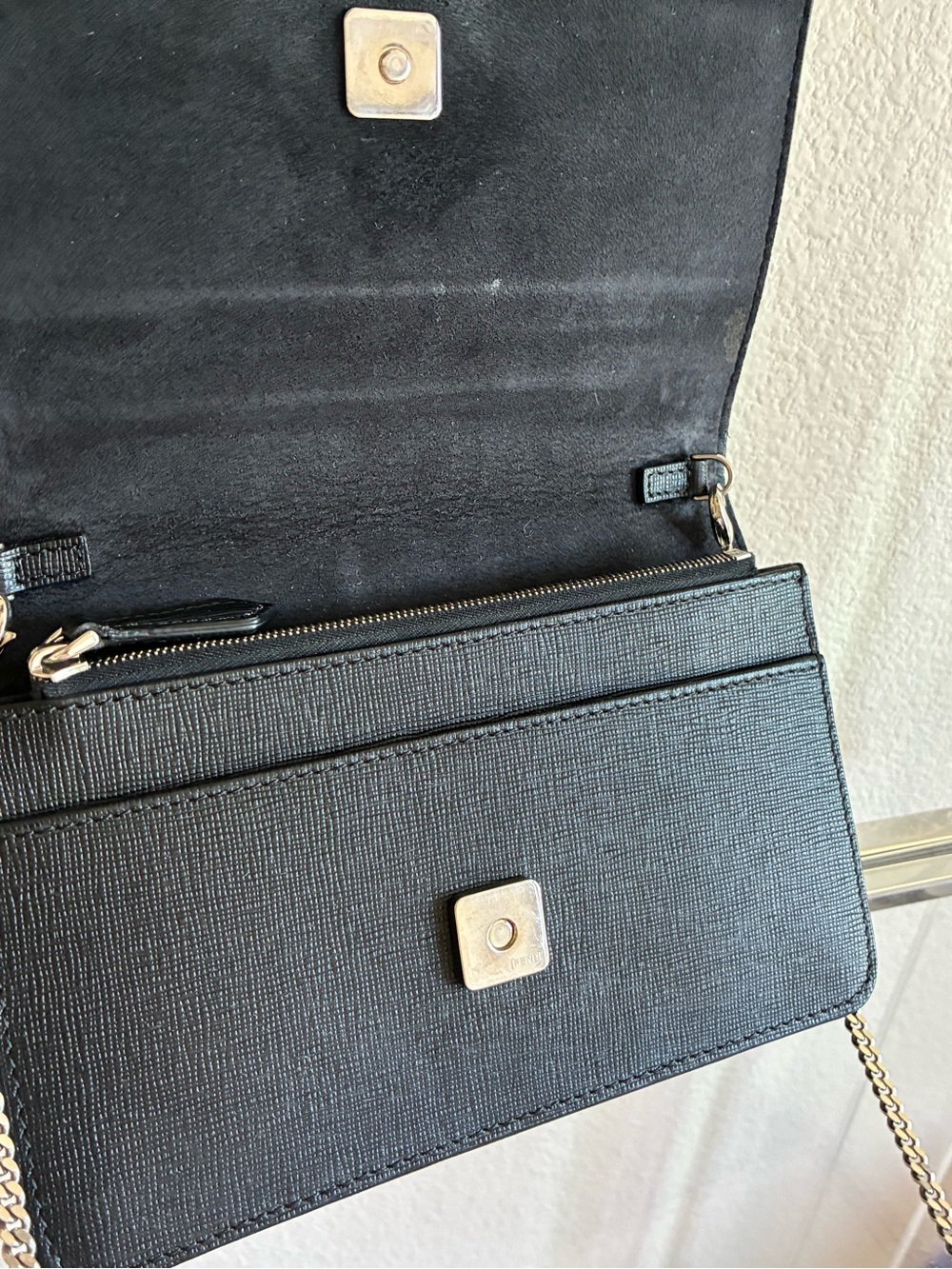 Fendi Karlito Studded Wallet on Chain / Clutch with Black Fur - Picture 9 of 16